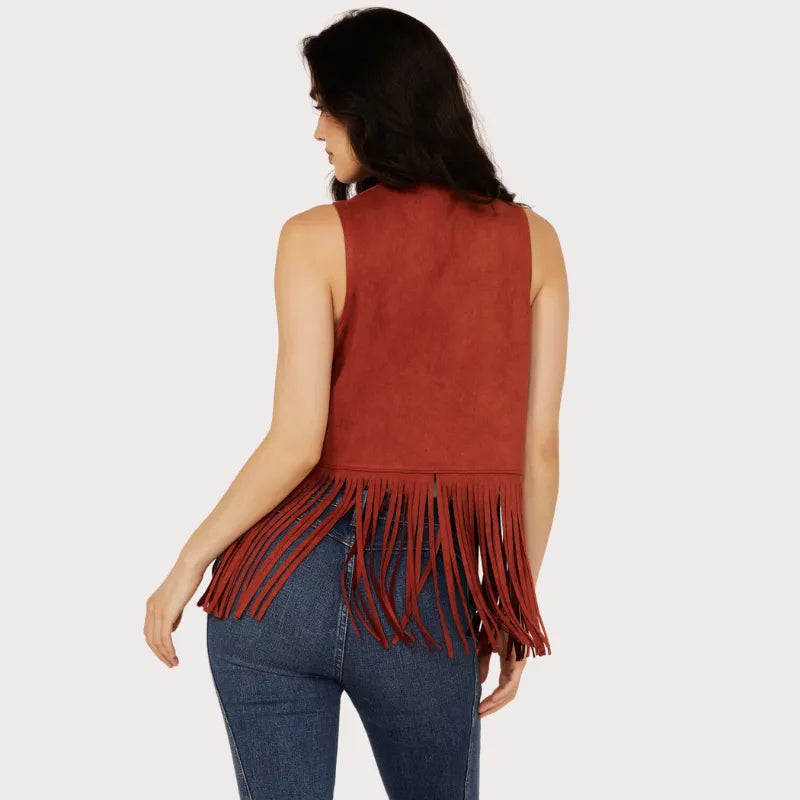 Rock & Roll Denim Women's Faux Suede Studded Fringe Vest image 3