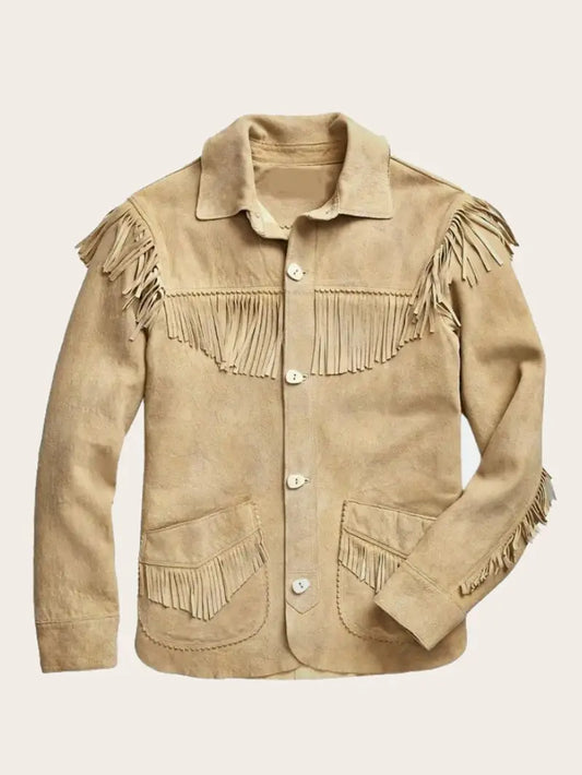 Men’s Western Leather Jacket With Beads Fringes image 1