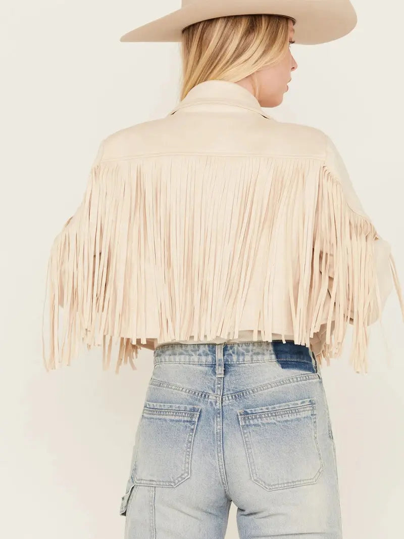 Saints & Hearts Women's Suede Cropped Fringe Jacket image 3