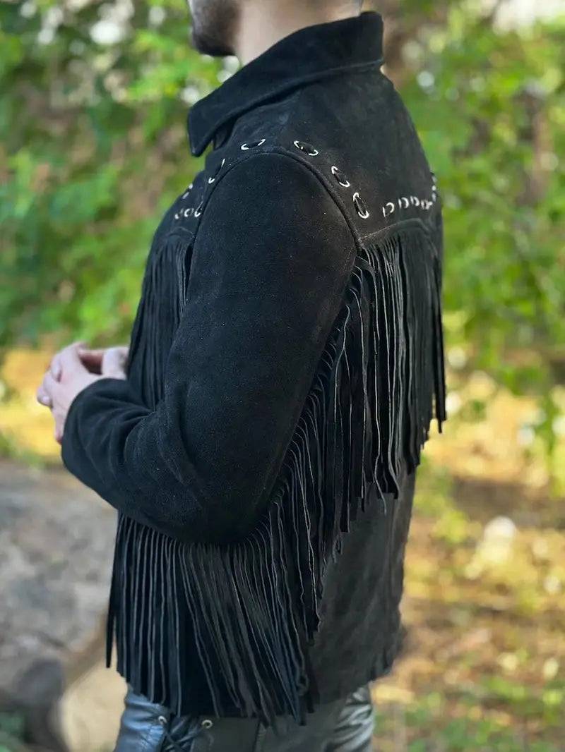 Men's Western Style Suede Leather Fringe Jacket image 1