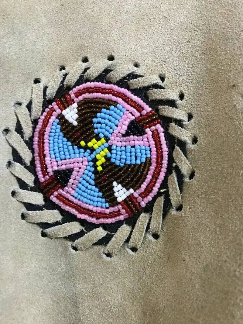 Western Beaded Suede Fringe Leather jacket - Cream image 3