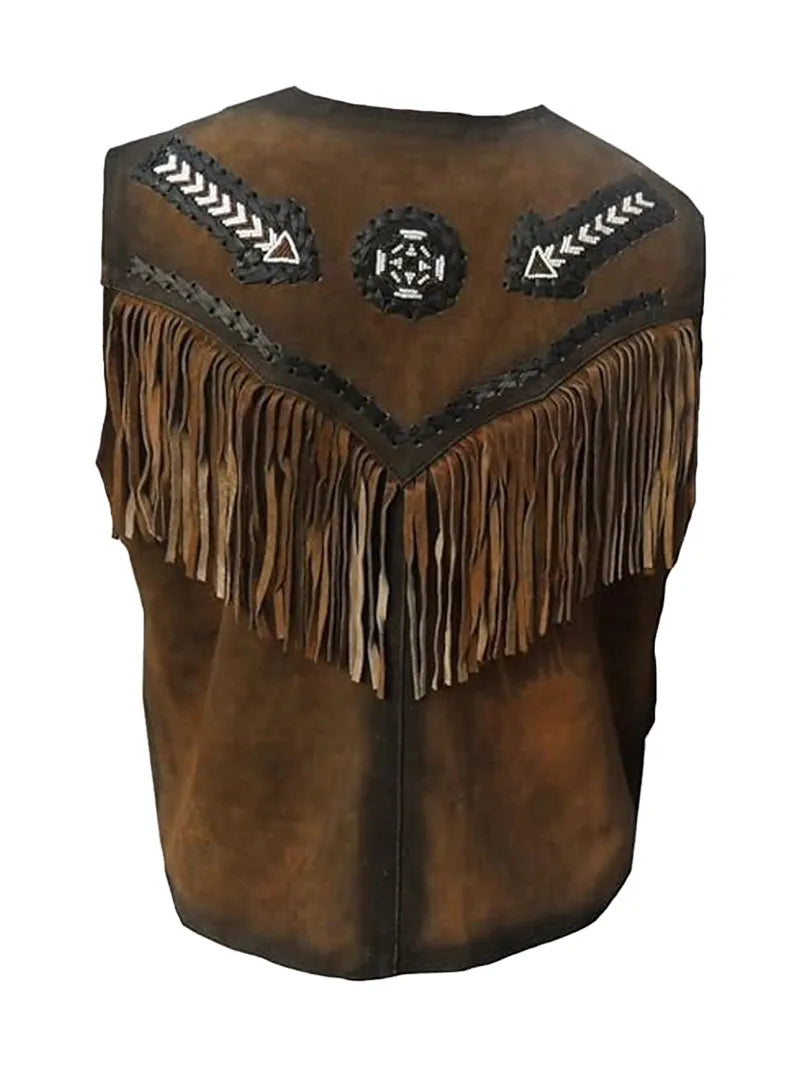 Mens Western Fringes Leather Vest image 2