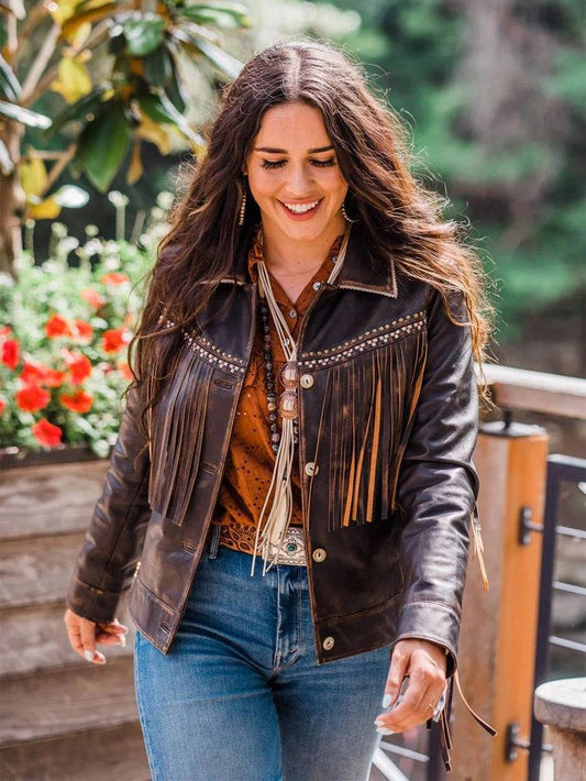 Western Cut Leather Jacket with Fringe image 0