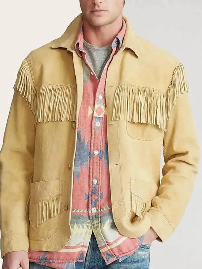 Men’s Western Leather Jacket With Beads Fringes image 0