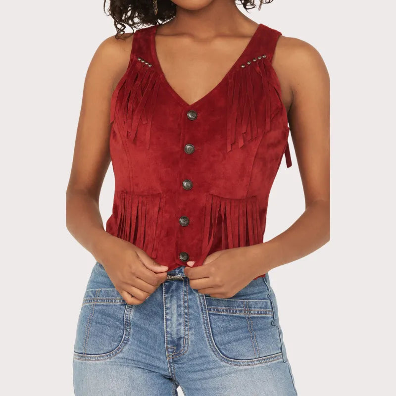 Rock & Roll Denim Women's Fringe Faux Suede Vest image 2