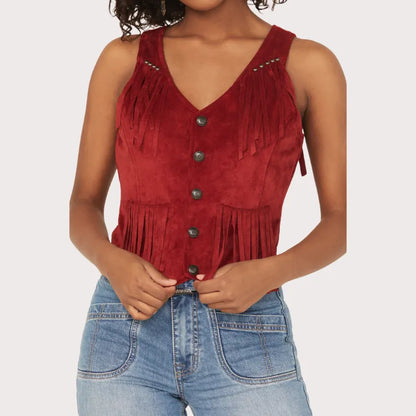 Rock & Roll Denim Women's Fringe Faux Suede Vest image 2