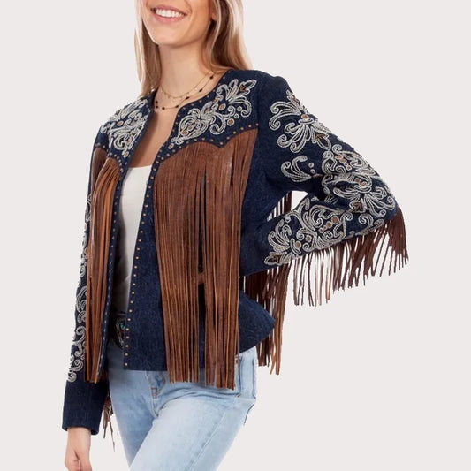 Scully Women's Embroidered Studded Fringe Jacket image 0