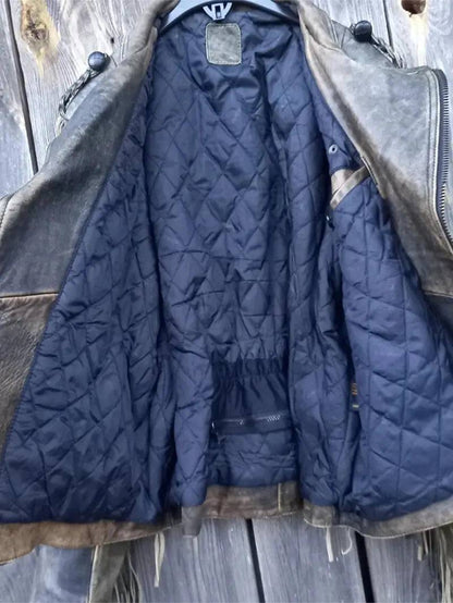 90s Vintage Fringe Leather Jacket for Men image 6