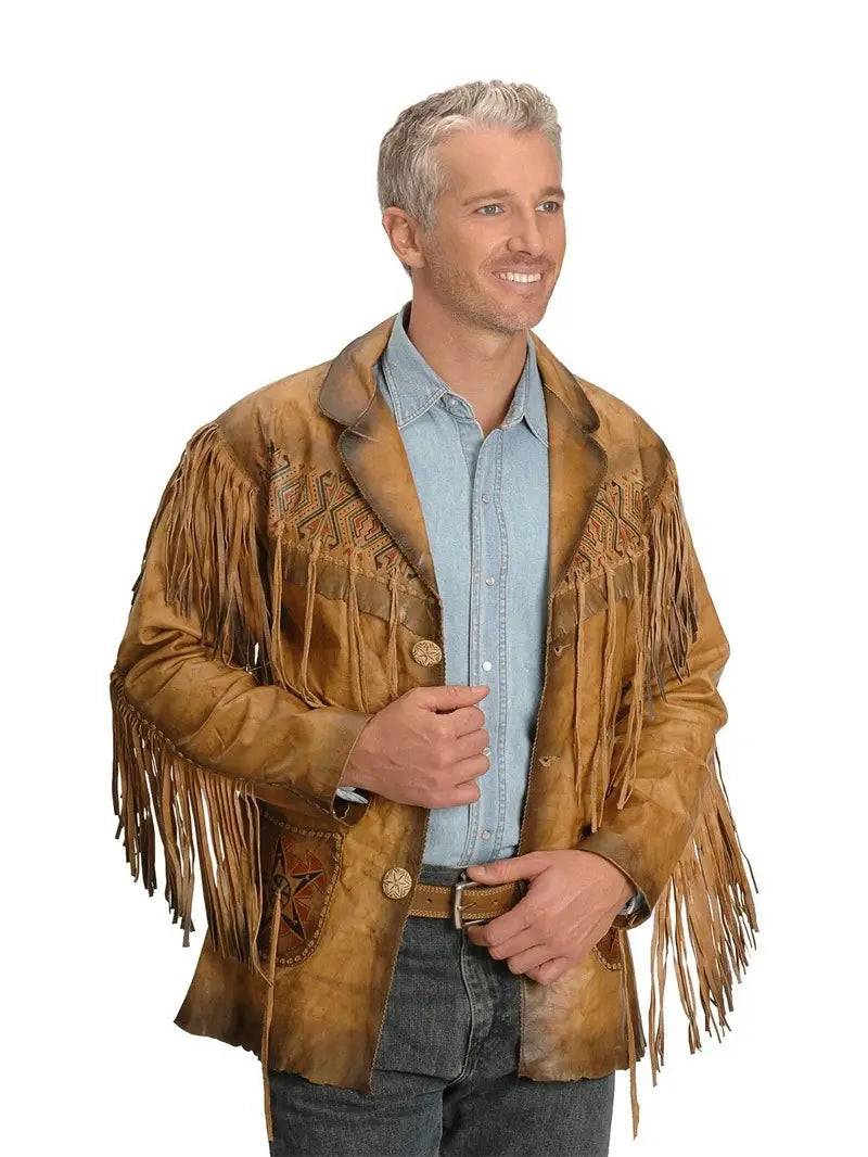 Men Western Suede Fringe Leather Jacket image 0
