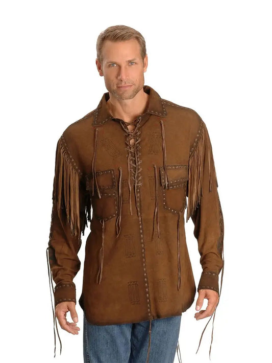 Mens Brown Suede Fringe Shirt image 0