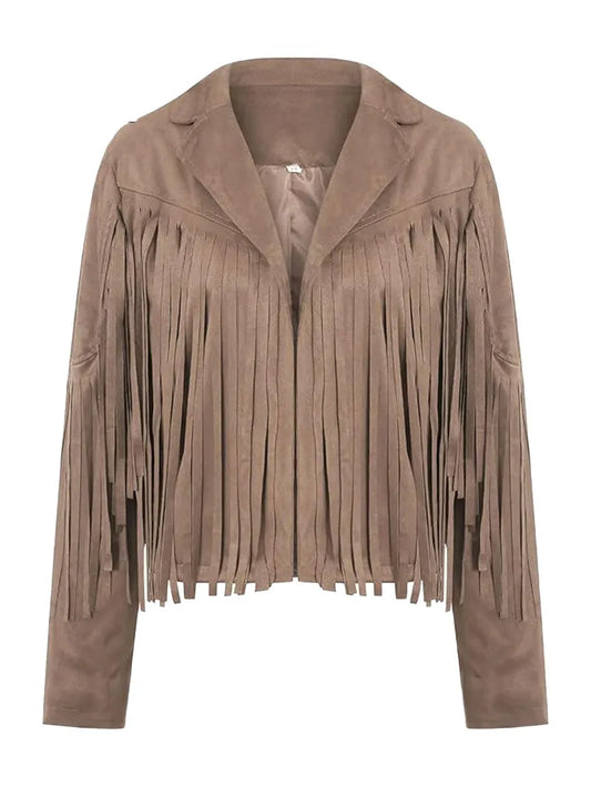 Womens Vintage Cropped Suede Fringe Jacket image 0
