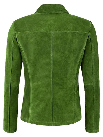 Lime Green Suede Leather Classic Blazer Button Jacket for Women image 1