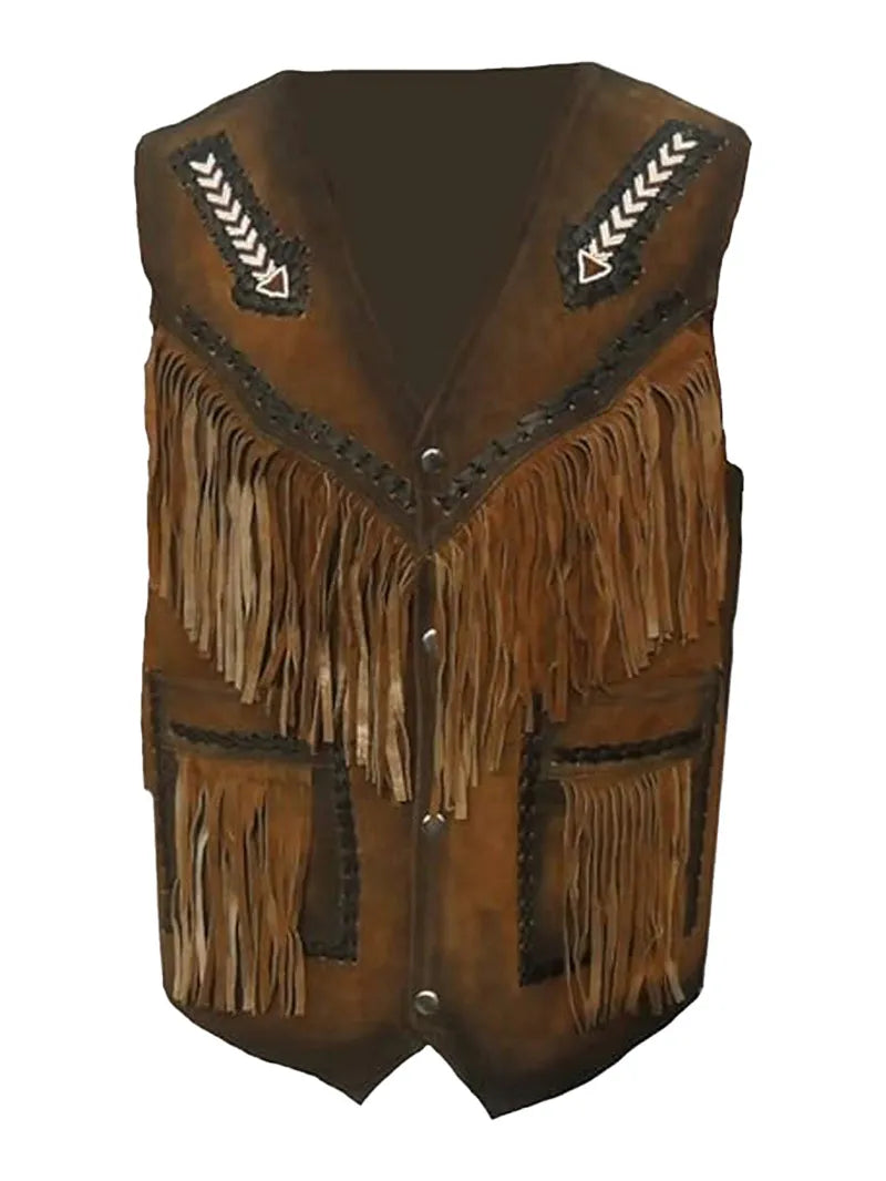 Mens Western Fringes Leather Vest image 0