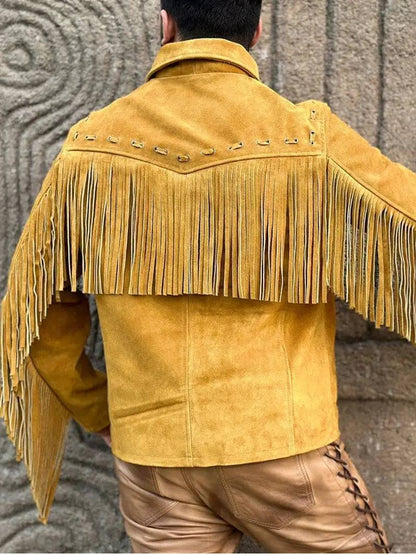 Men's Western Style Suede Leather Fringe Jacket image 4