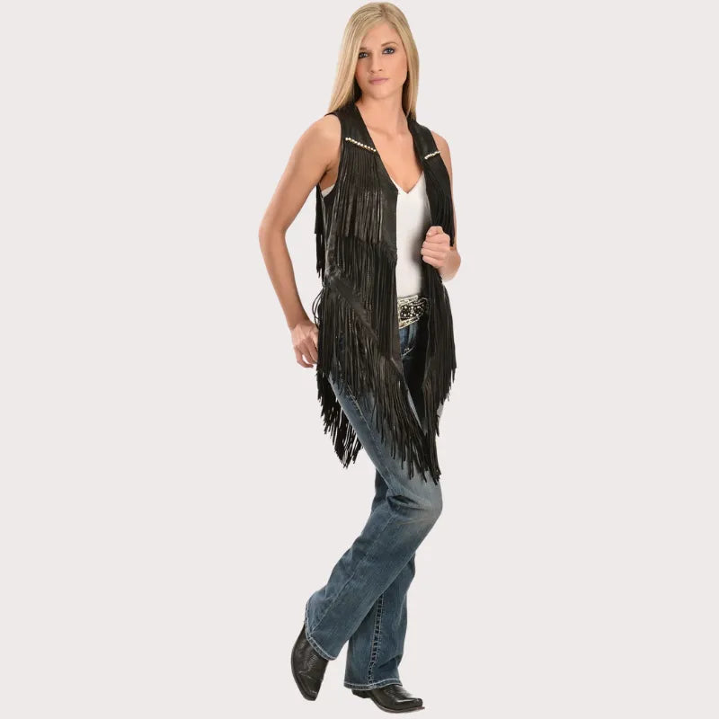 Kobler Leather Women's Yucaipa Fringe & Rhinestone Leather Vest image 3