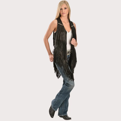 Kobler Leather Women's Yucaipa Fringe & Rhinestone Leather Vest image 3