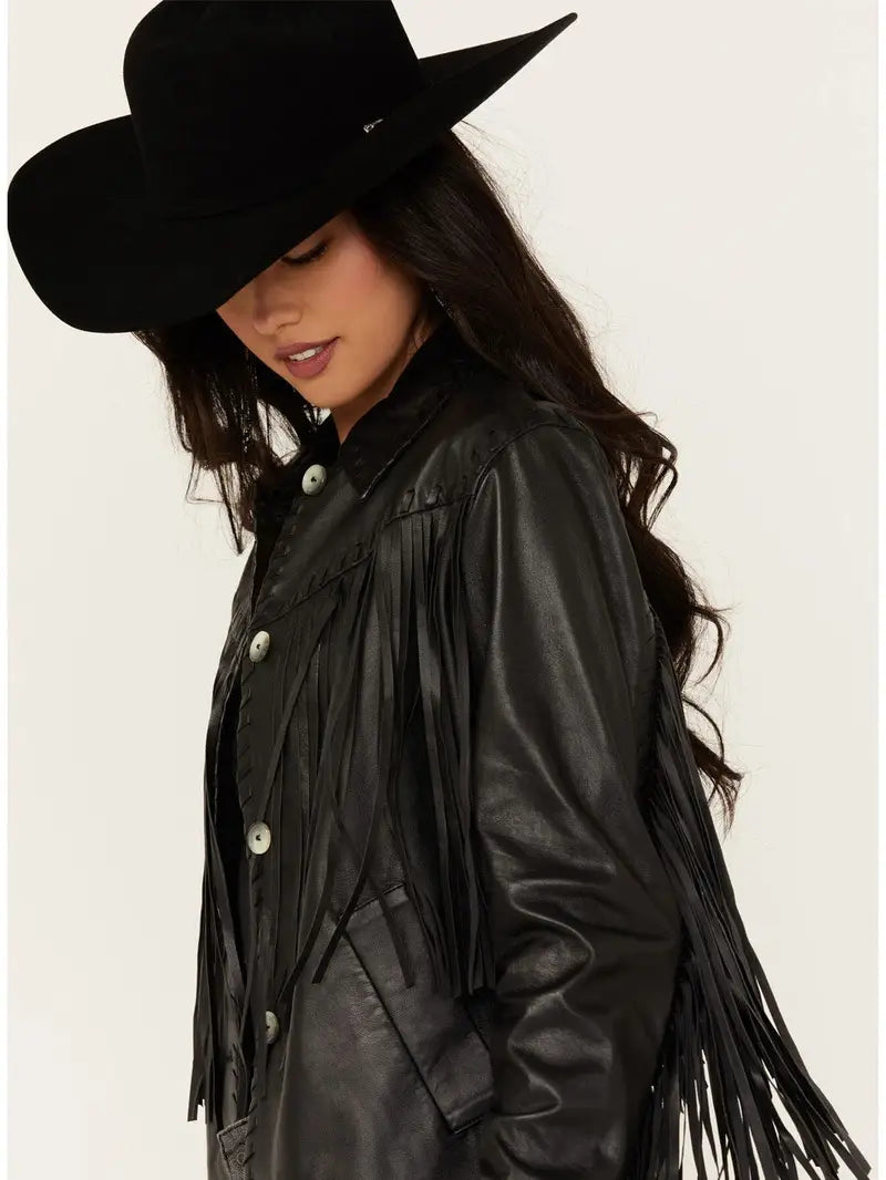 Women's Amburn Leather Fringe Shacket image 2