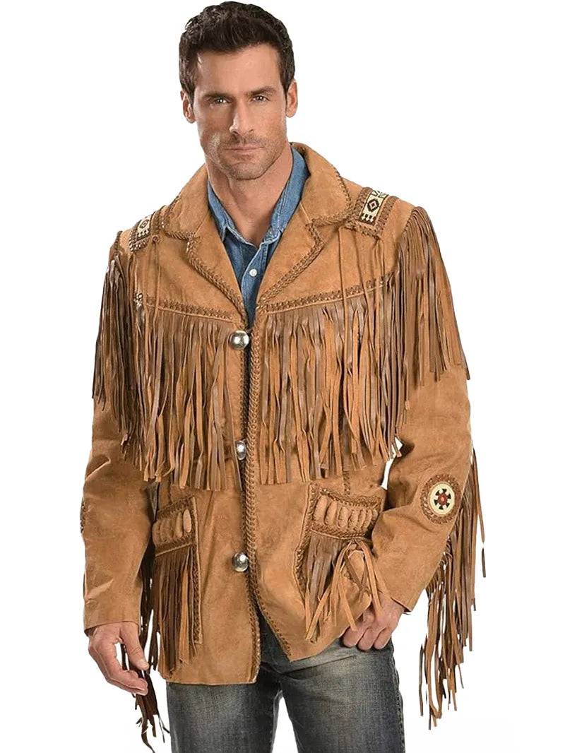 Men's Western Fringe Style Suede Leather Jacket image 0