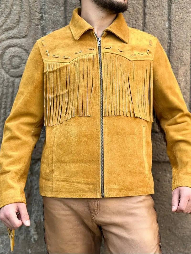 Men's Western Style Suede Leather Fringe Jacket image 3