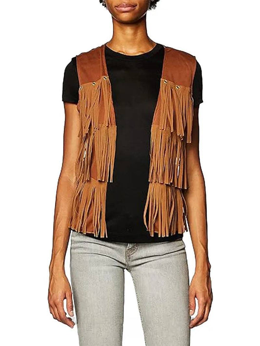 Womens Hippie Fringed Vest image 0