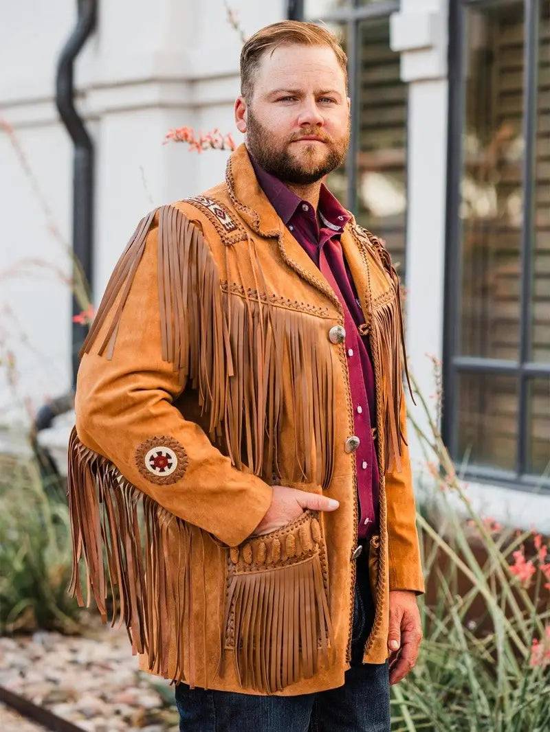 Mens Traditional Cowboy Fringe Leather Jacket image 2