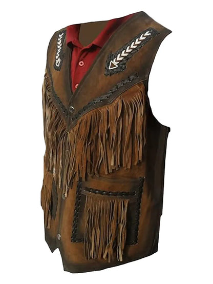 Mens Western Fringes Leather Vest image 1