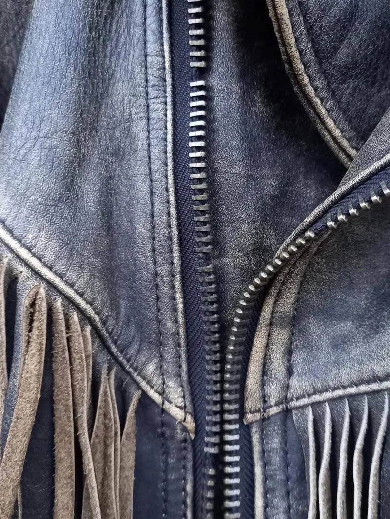 90s Vintage Fringe Leather Jacket for Men image 5