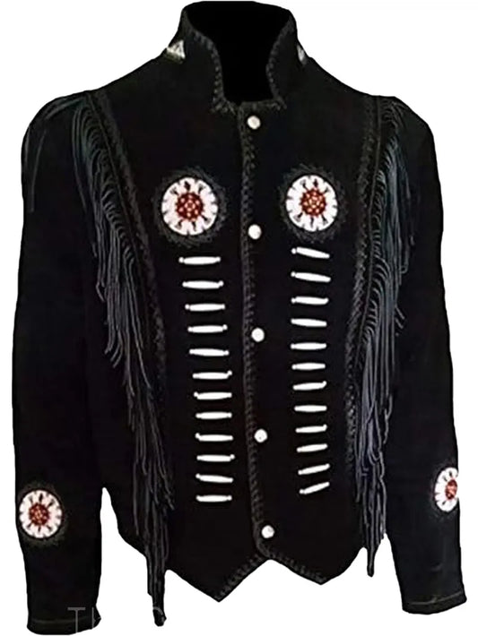 Black Western Suede Fringe Leather Jacket image 0