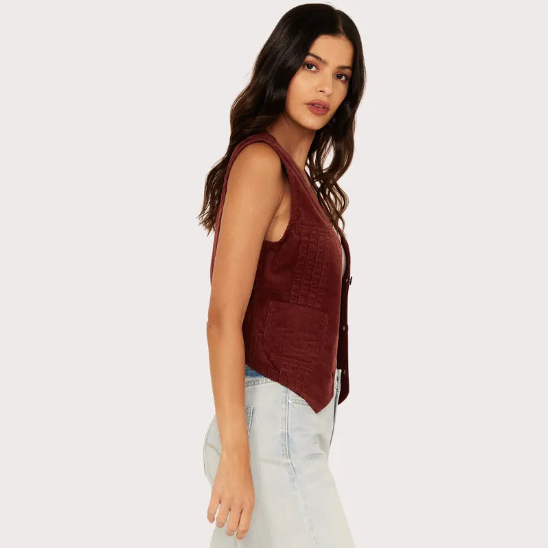 Wrangler Women's Corduroy Slim Fit Button-Down Vest image 1