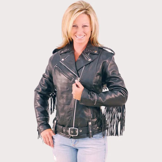 Ladies Stud And Fringe Leather Jacket image 0