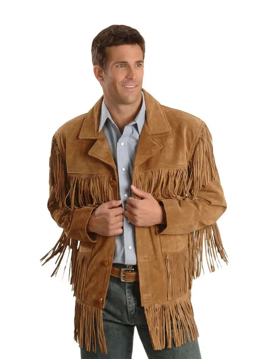 Mens Western Suede Fringe Leather Jacket image 0