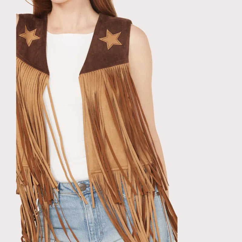 Saints & Hearts Women's Faux Suede Star Tiered Fringe Vest image 2