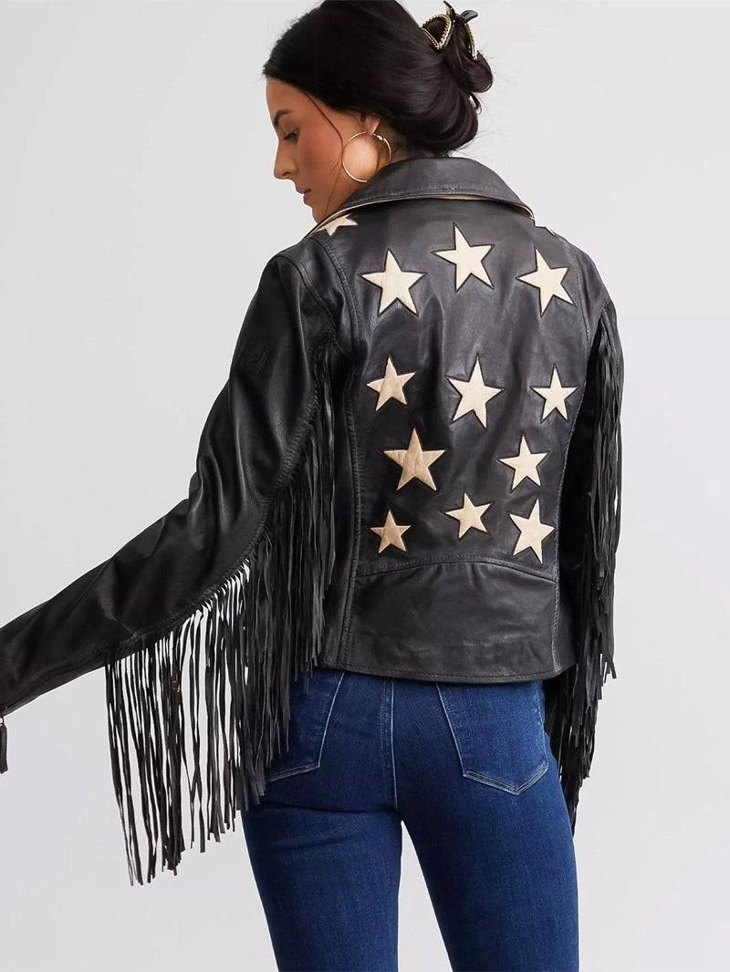 Crissy Star Leather Fringe Jacket - Black image 6