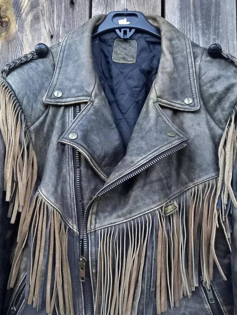 90s Vintage Fringe Leather Jacket for Men image 1