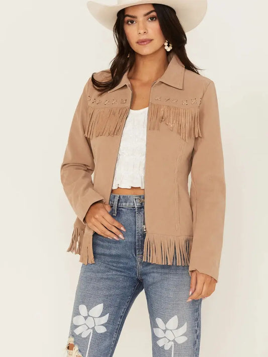 Women's Fringe Leather Jacket with Zip image 0