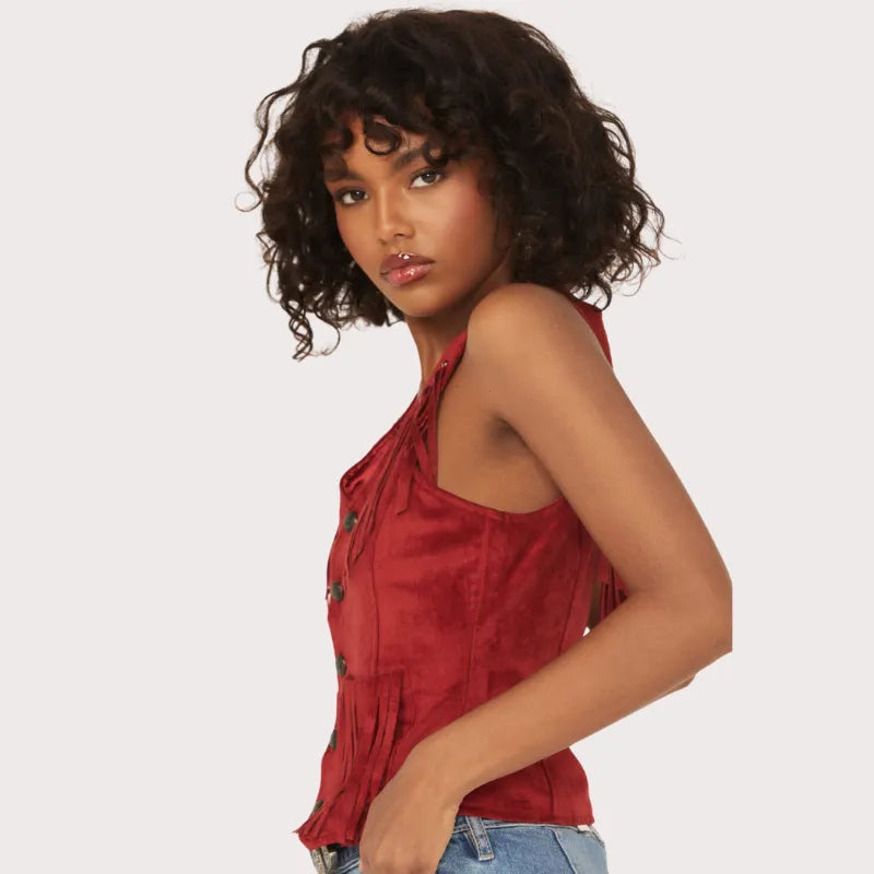 Rock & Roll Denim Women's Fringe Faux Suede Vest image 1