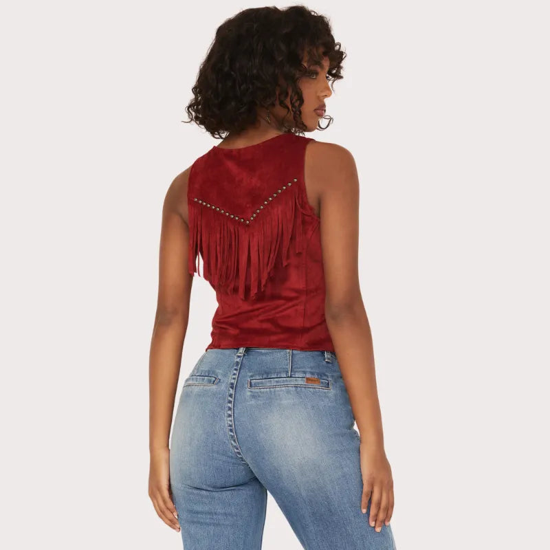 Rock & Roll Denim Women's Fringe Faux Suede Vest image 3