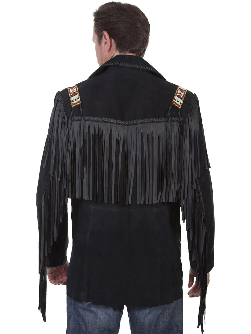 Mens Bone Beaded Fringe Leather Jacket image 1