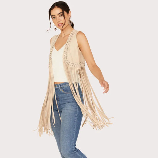 Idyllwind Women's Walnut Studded Fringe Faux Suede Vest image 0