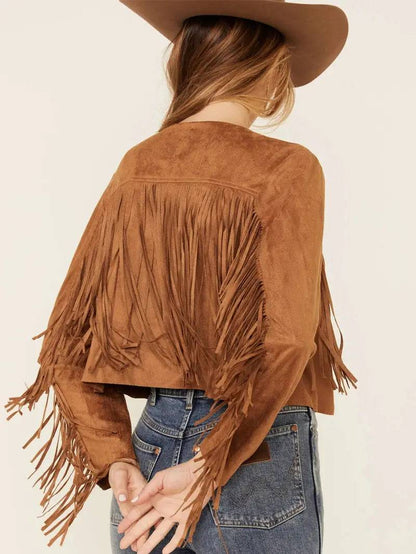 Women's Suede Leather Western Fringe Jacket image 4