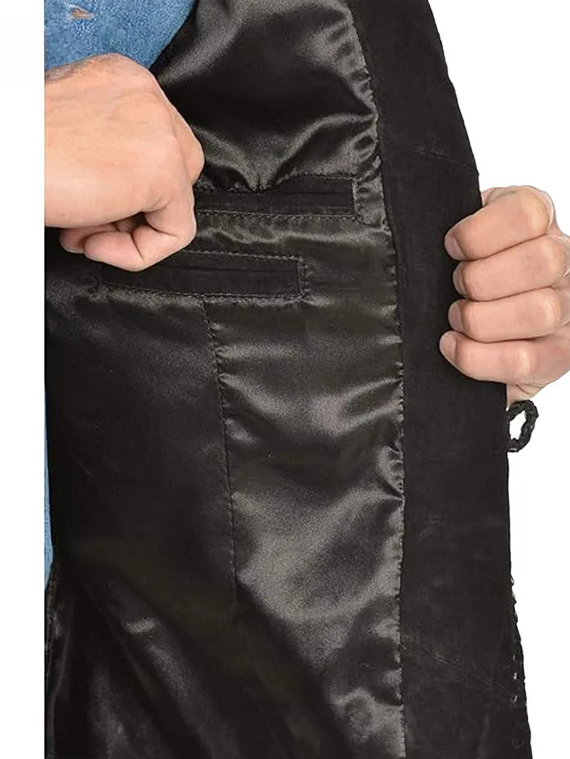 Black Western Coat Mens Leather Button Fringe Jacket image 5