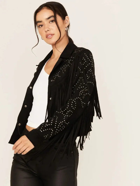 Women's Blair Fringe and Studded Suede Snap Jacket image 0