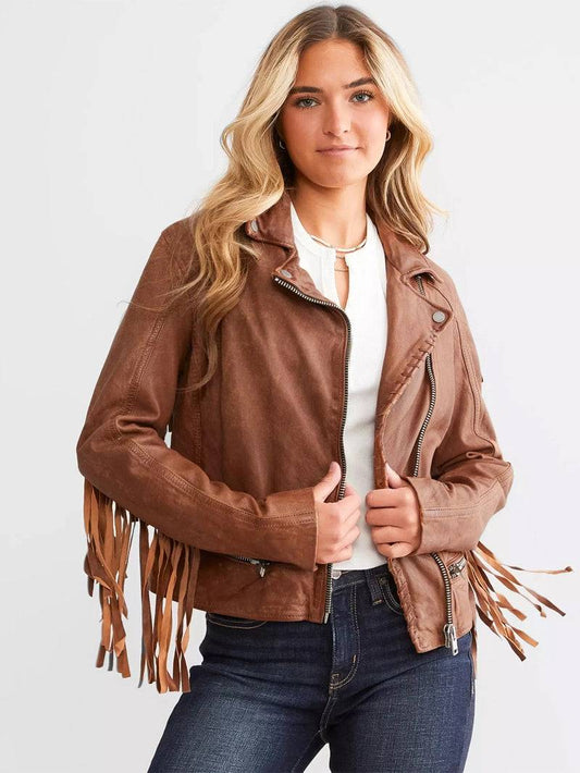 Leather Fringe Jacket - Cognac image 0