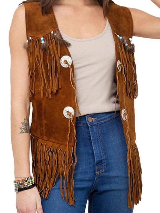 Women Leather Fringe Vest image 0