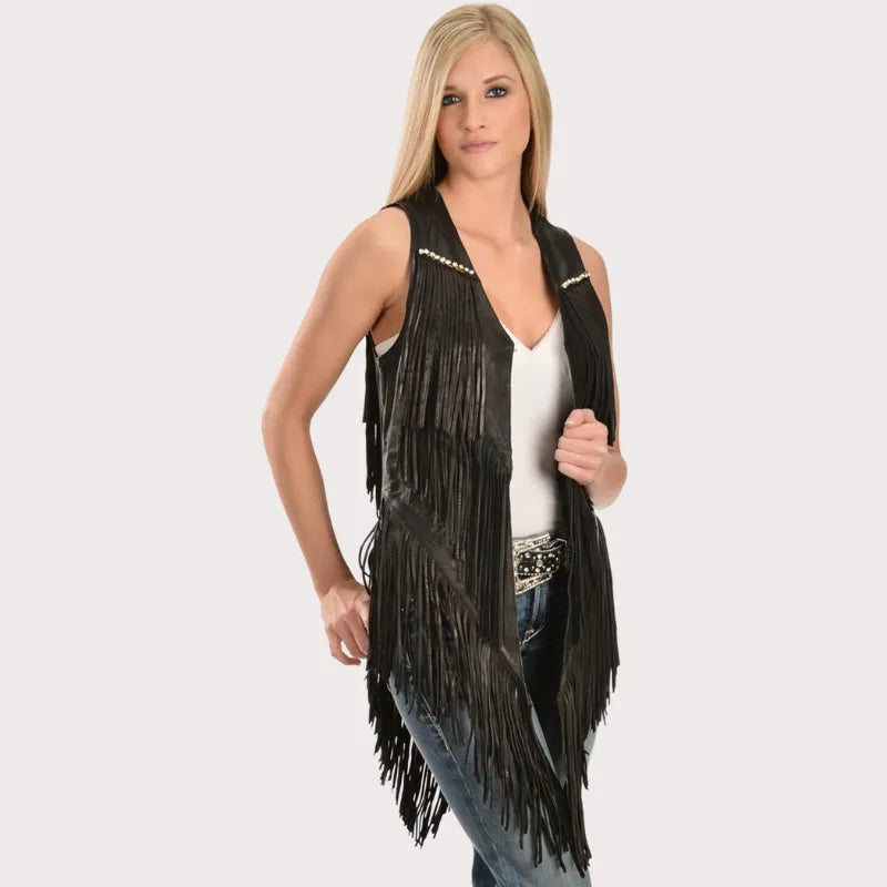 Kobler Leather Women's Yucaipa Fringe & Rhinestone Leather Vest image 0