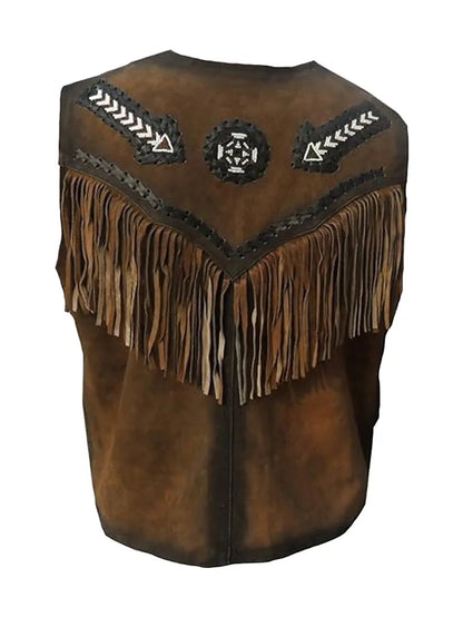 Mens Western Fringes Leather Vest image 2