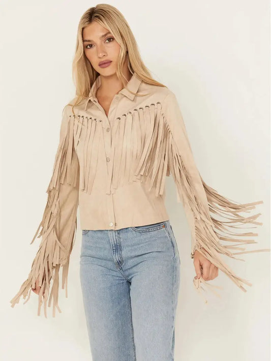 Blue B Women's Grommet Faux Suede Fringe Jacket image 0