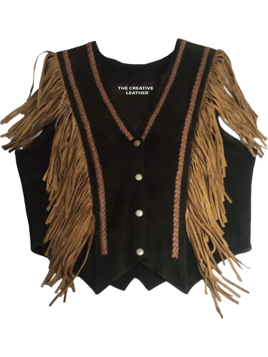 Handmade Western Suede Leather Fringe Vest image 0