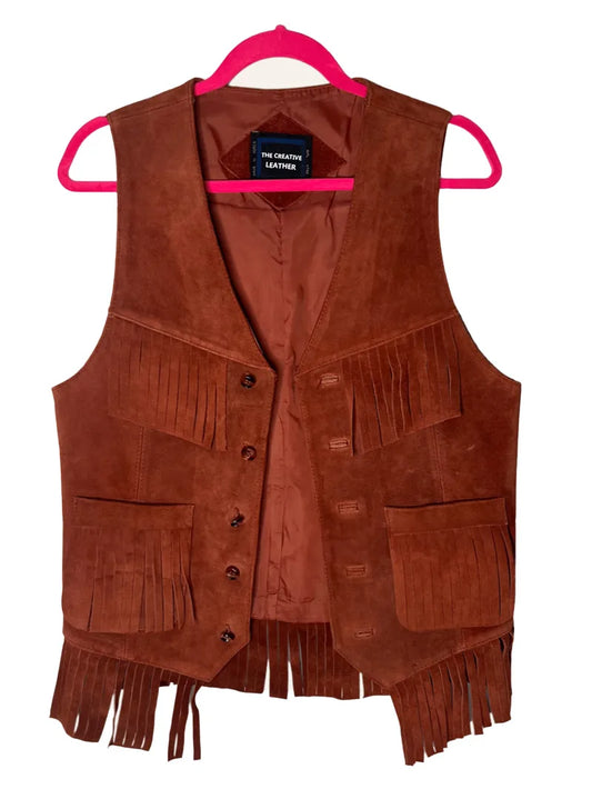 Vintage Suede Fringe Leather Vest image 0
