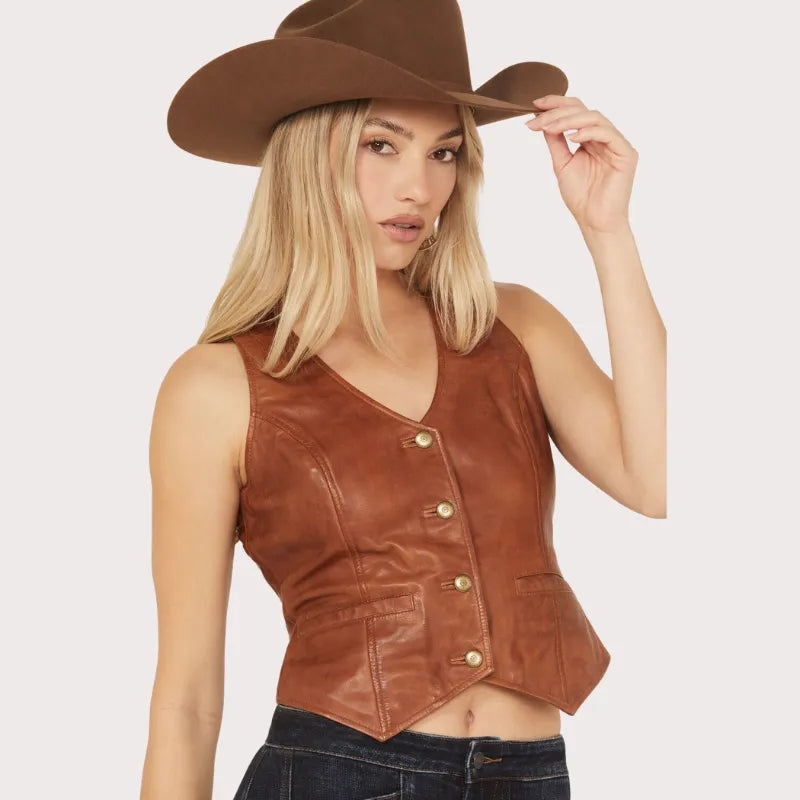 Idyllwind Women's Fitted Button-Down Leather Vest image 1